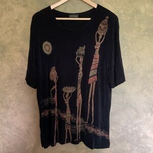 Vintage 90s Picadilly Fashions African Theme Graphic Stretchy Tunic Top